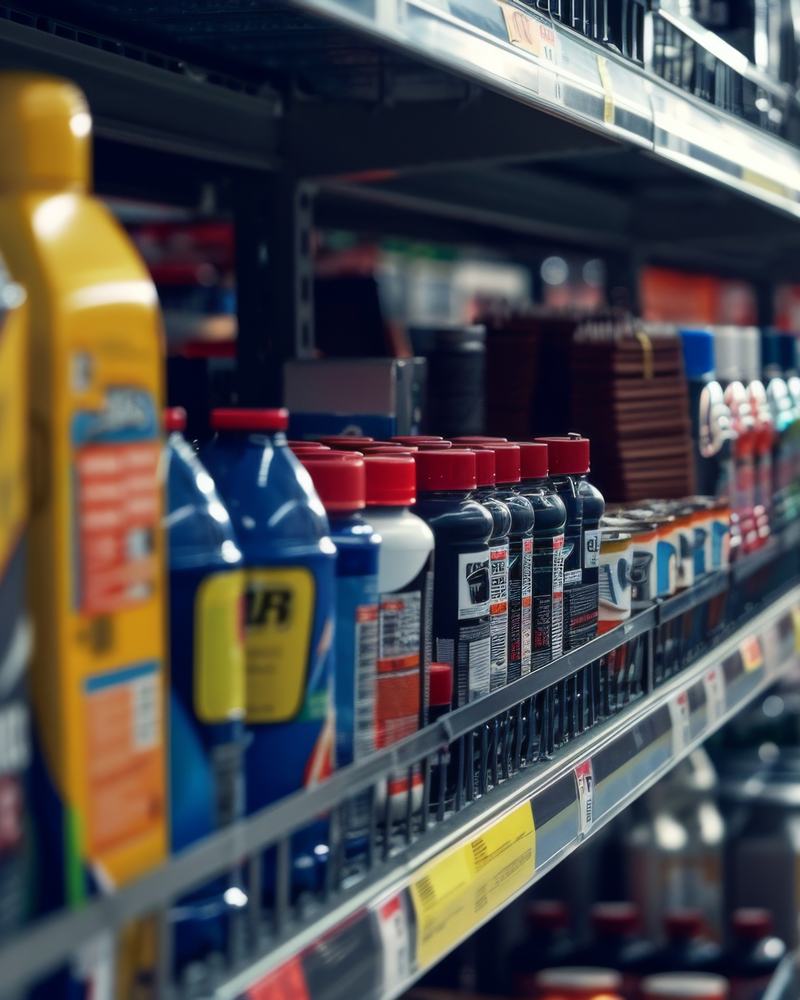 Shelves of motor oil and auto parts